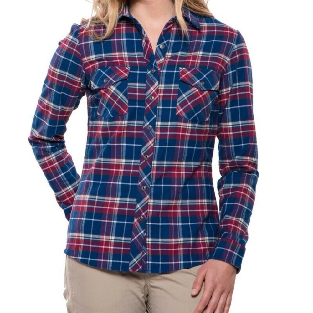 KUHL Alina Flannel Button Shirt Long Sleeve Plaid‎ Blue Red Women's SIZE Small S